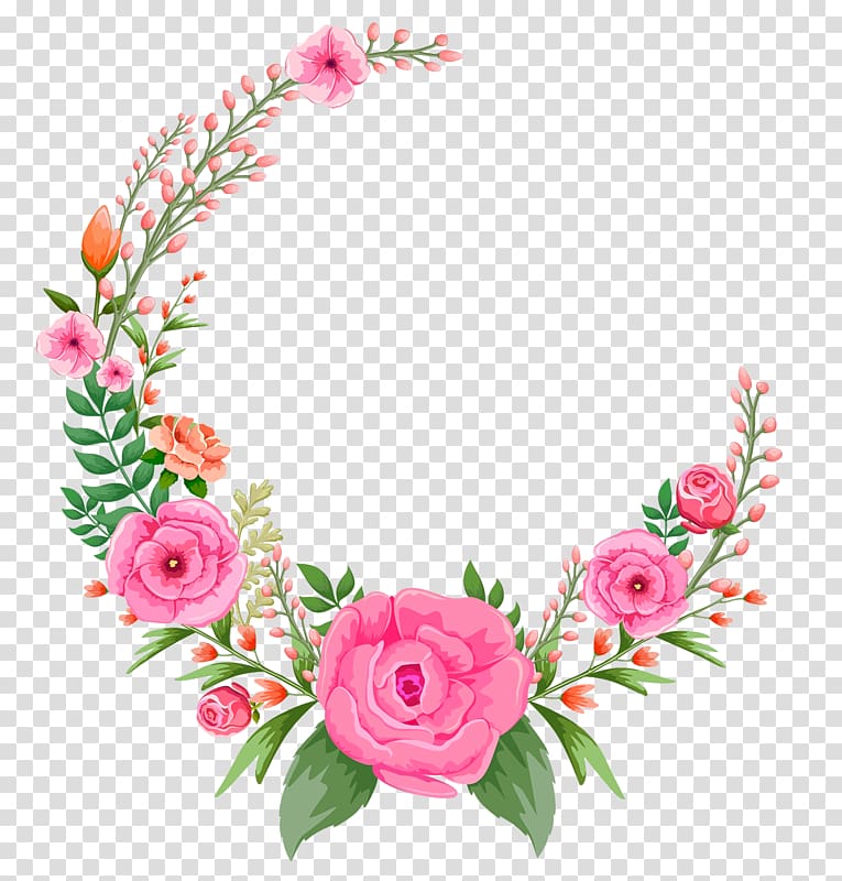 Flower Pink Rose, Pink flowers frame, pink and green rose frame transparent background PNG clipart