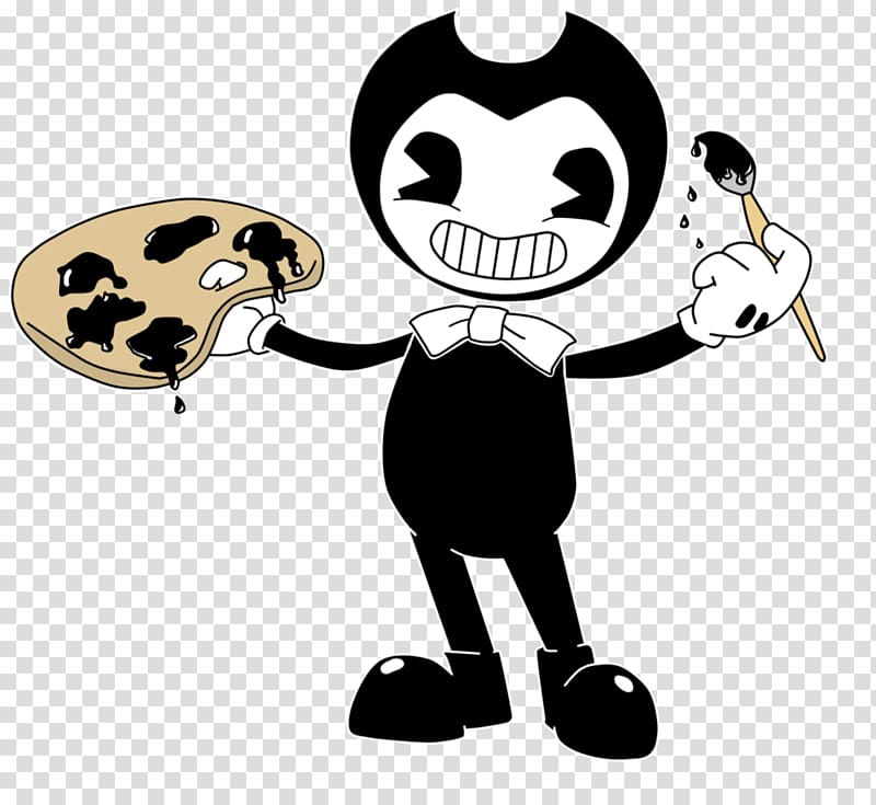 black and white cartoon character holding painting palette illustration, Bendy and the Ink Machine YouTube Minecraft Drawing Pixel art, ink transparent background PNG clipart