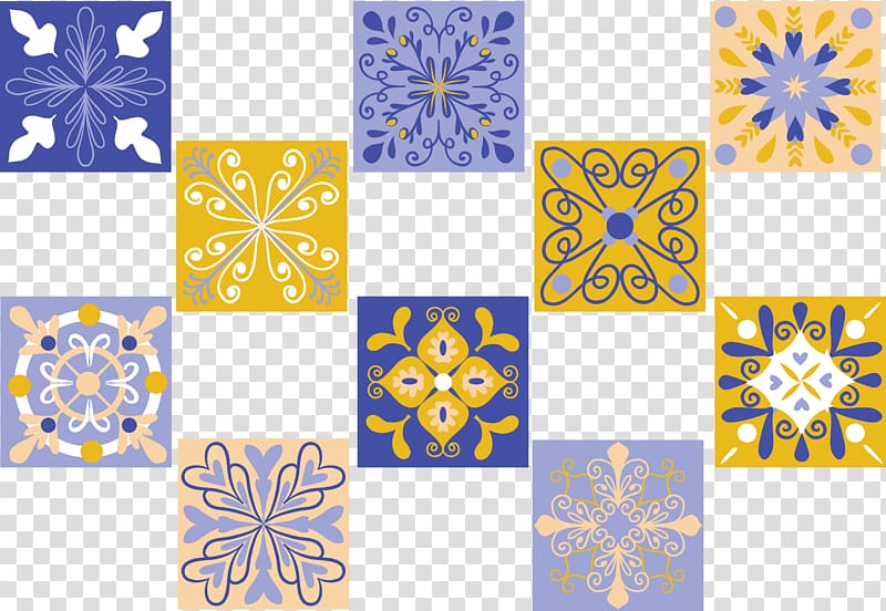 yellow and blue assorted-design panel collage, Pattern, Retro palace pattern transparent background PNG clipart
