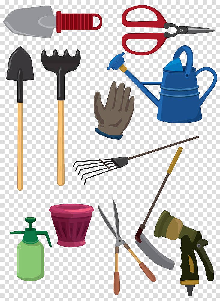 Garden tool Gardening Cartoon Lawn mower, Hand painted gardening tools transparent background PNG clipart