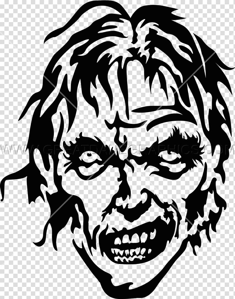 Black and white Art Stencil , zombie transparent background PNG clipart