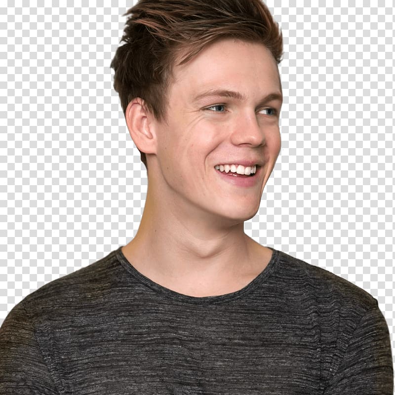 man wearing black and brown crew-neck shirt, Caspar Lee Sideview transparent background PNG clipart