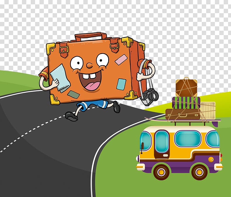 Travel Suitcase Tourism Cartoon, Cartoon travel transparent background PNG clipart