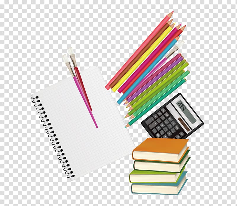 Paper Colored pencil, Books and colored pencils calculator transparent background PNG clipart