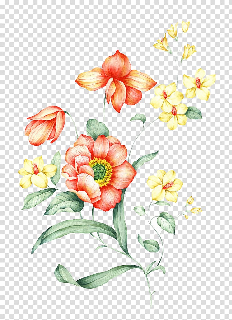 red and yellow lilies art, Flower Watercolor painting Illustration, Red flower pattern material transparent background PNG clipart