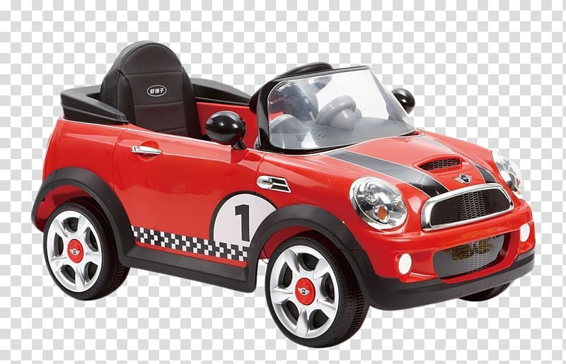 red and black Mini Cooper car art, MINI Cooper Car Electric vehicle BMW, Children\'s toy red convertible car transparent background PNG clipart