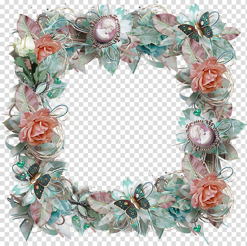 Wreath Artificial flower Turquoise, quadros transparent background PNG clipart