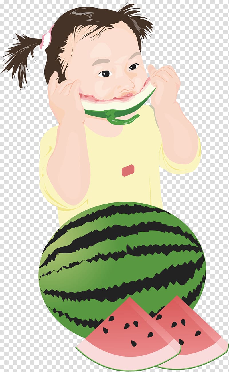 Cartoon, Eat little girl with watermelon transparent background PNG clipart