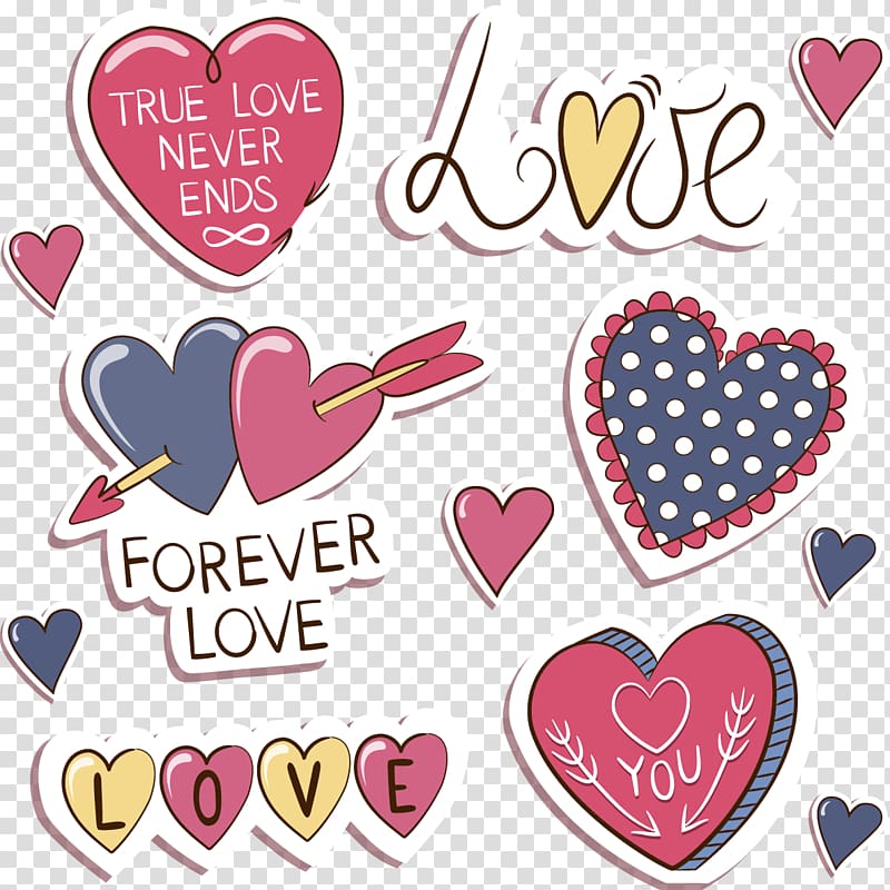 true love and heart illustration, Love Valentines Day Sticker Label, Valentine\'s Day Sticker transparent background PNG clipart