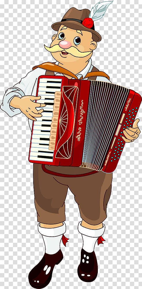 man playing piano accordion art, Oktoberfest Accordion Illustration, A man who plays a vertical piano transparent background PNG clipart