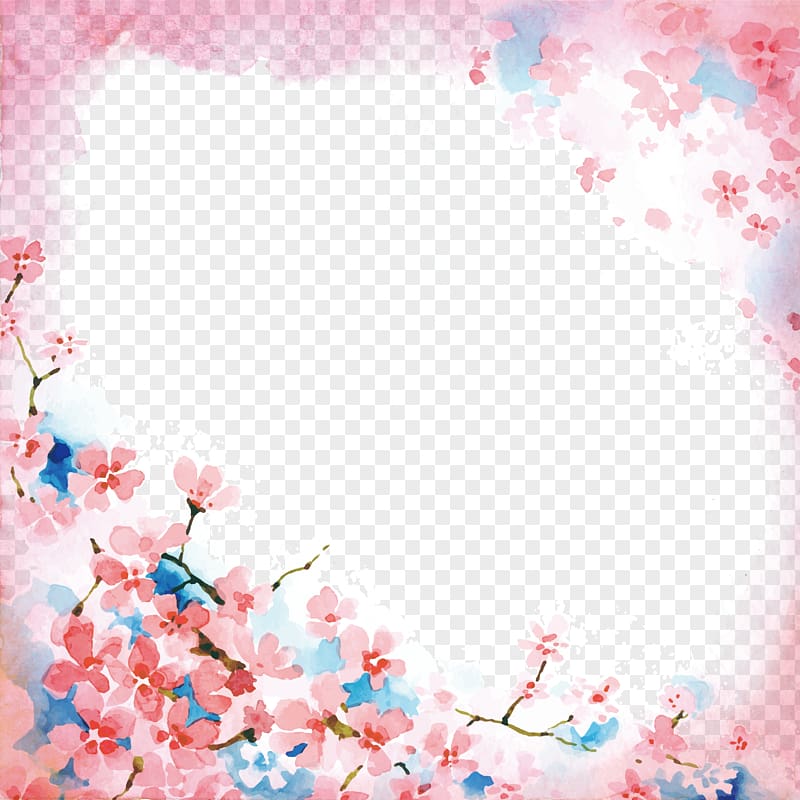 pink and blue cherry blossom border , Cherry blossom Watercolor painting, Cherry blossoms transparent background PNG clipart