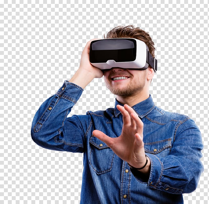 person wearing VR box, Virtual reality headset Virtuality Samsung Gear VR Oculus Rift, virtual reality transparent background PNG clipart