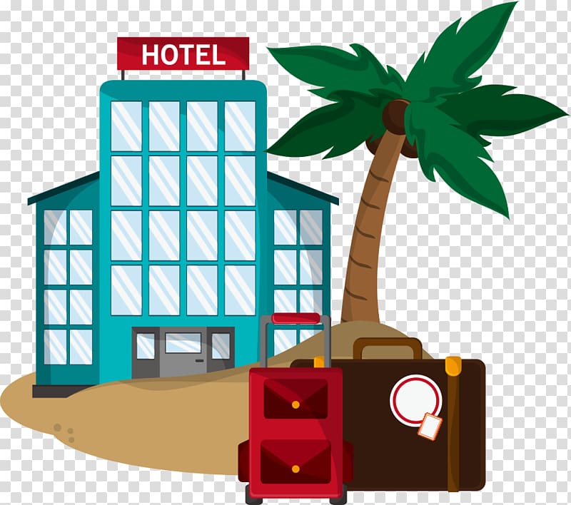 Hotel Cheap Vacation Icon, hotels and coconut trees transparent background PNG clipart