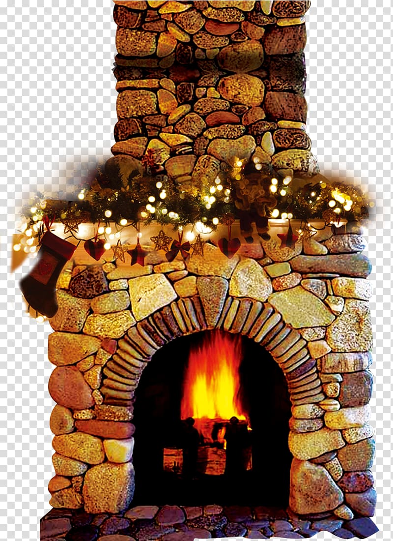 Fireplace Wood-burning stove Chimney Living room, Warm stone fireplace transparent background PNG clipart
