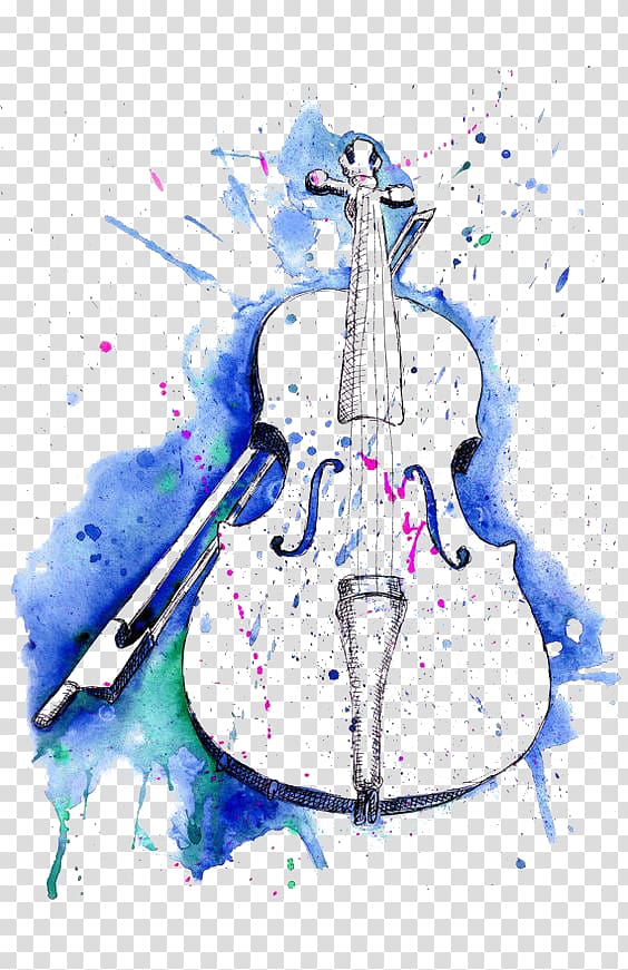 blue watercolor violin transparent background PNG clipart