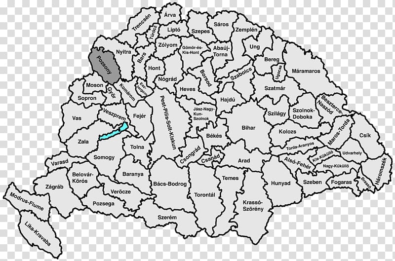 Counties of the Kingdom of Hungary Liptó County Bács-Bodrog County Bihar County Csongrád County, map transparent background PNG clipart