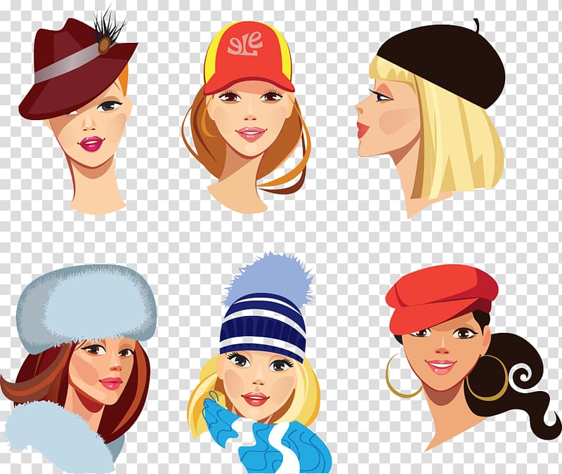 Hat Cartoon Illustration, Beauty avatar transparent background PNG clipart