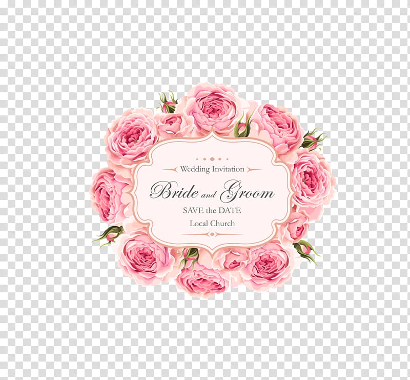 Wedding Invitation Bride and Groom save the date floral invitation, Wedding invitation Rose Pink Euclidean , Beautiful roses invitation transparent background PNG clipart