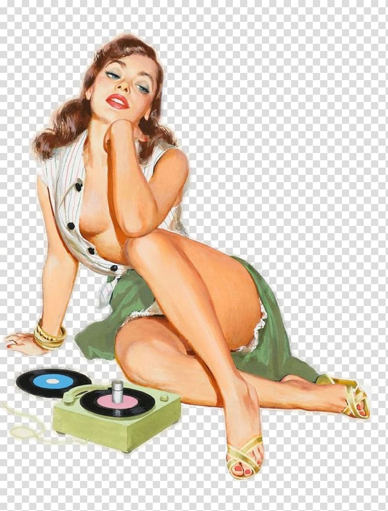 Pin-up girl Retro style Illustration Phonograph record, girl transparent background PNG clipart