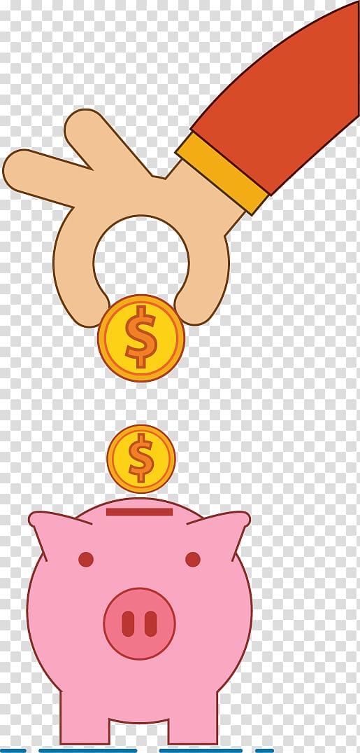 Gold coin Piggy bank, Gold coin into piggy bank transparent background PNG clipart