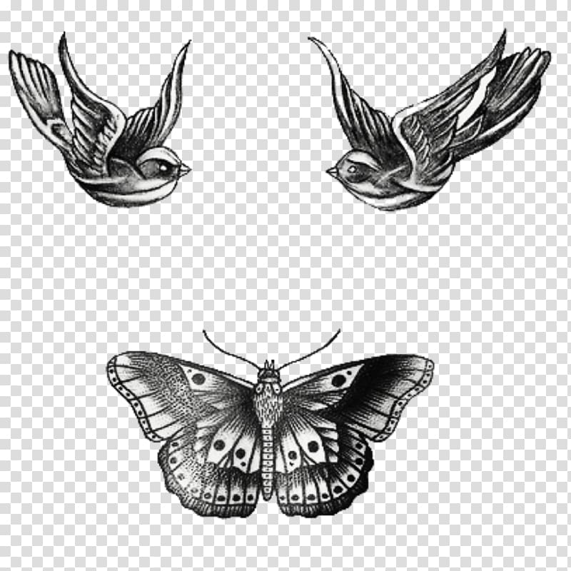 birds and butterfly illustration, Butterfly Tattoo Drawing One Direction, chest tattoo transparent background PNG clipart