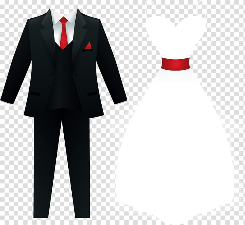 Men's black dress shirt and women's white gown , Tuxedo Wedding dress Suit  Bride, perspective suit transparent background PNG clipart