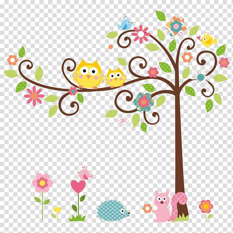 owls on tree branch cartoon illustration, Owl Tree Branch , love wood transparent background PNG clipart