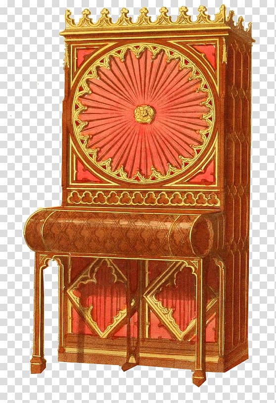 Throne Antique Carving, gothic style bookcase transparent background PNG clipart