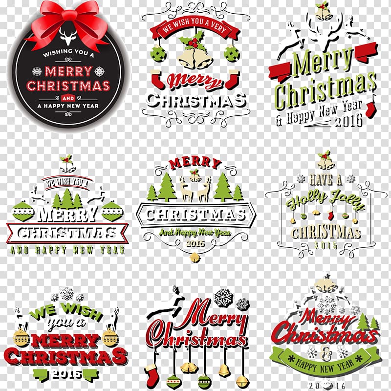 Christmas labels set transparent background PNG clipart