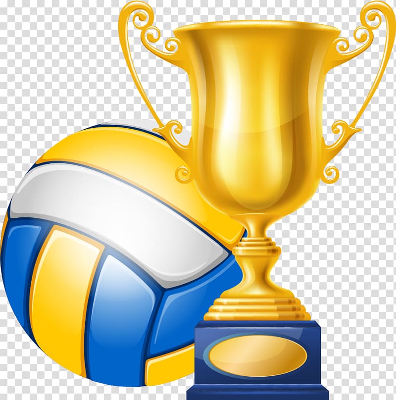 gold trophy beside volleyball, Trophy , golden trophy and volleyball transparent background PNG clipart