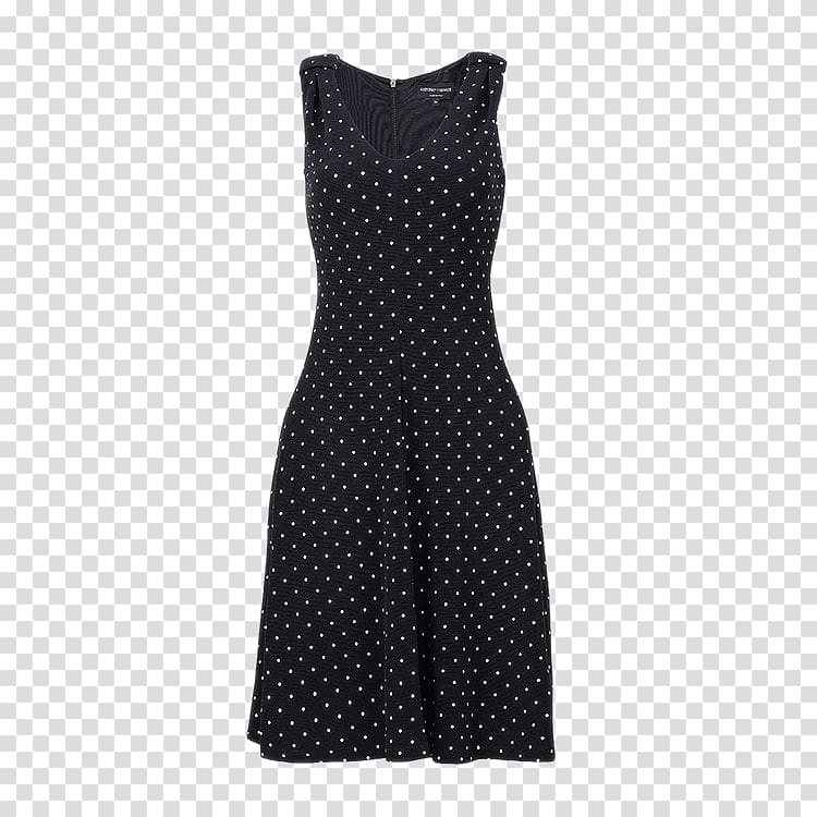 Polka dot Black Dress Vintage clothing, Little vintage white sleeveless V-neck dress transparent background PNG clipart