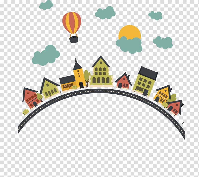 buildings illustration, Earth Cartoon, cartoon House Road on the earth transparent background PNG clipart