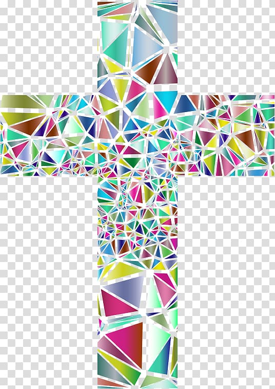 Window Stained glass Christian cross , low polygon border transparent background PNG clipart