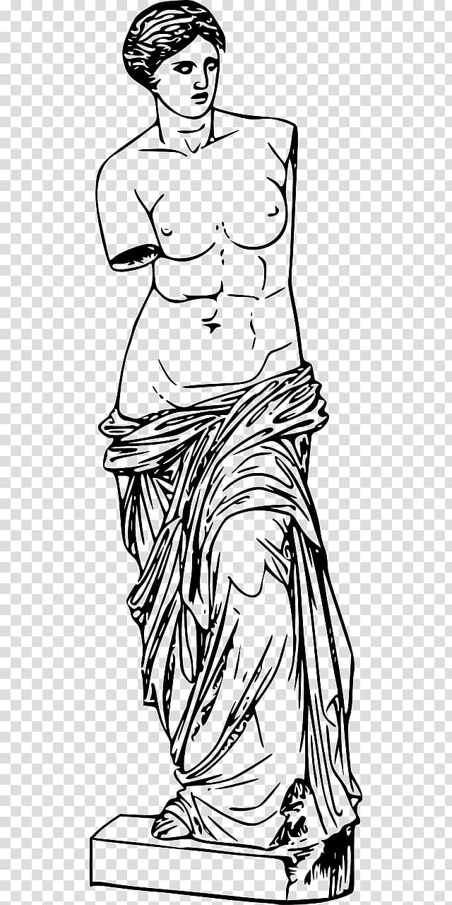 Aphrodite Venus de Milo Black and white, Goddess transparent background PNG clipart