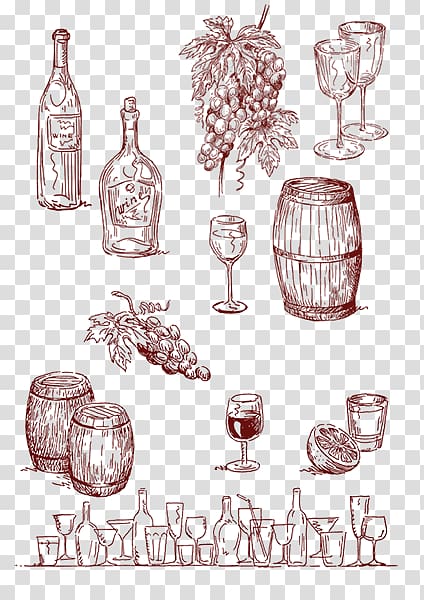 Red Wine, Hand drawn drinks transparent background PNG clipart