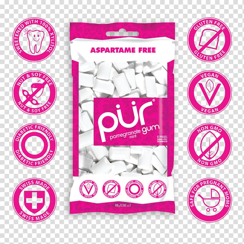 Chewing gum Peppermint PÜR Gum Sugar substitute, chewing gum transparent background PNG clipart