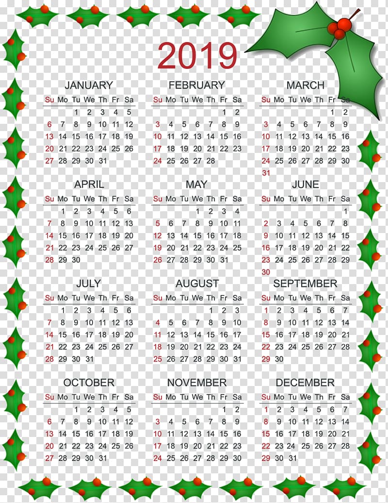 2019 calendar christmas., others transparent background PNG clipart