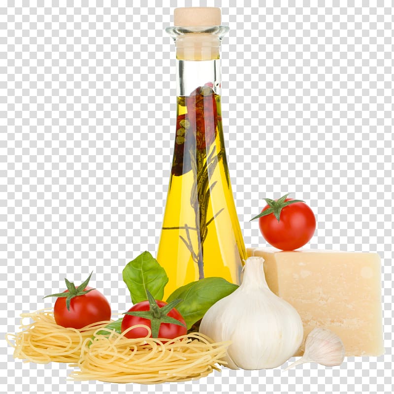Pasta Italian cuisine Basil Olive oil Tomato, olive oil transparent background PNG clipart