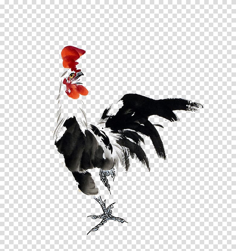 Rooster Chicken Chinese painting Ink wash painting, Cock transparent background PNG clipart
