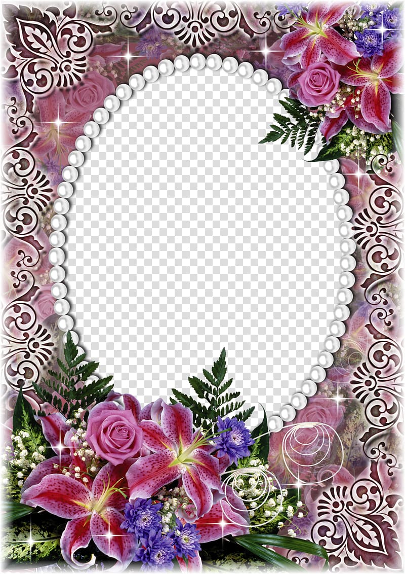 pink roses and lilies frame , frame Flower, Mood Frame transparent background PNG clipart