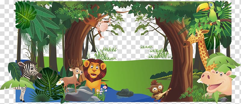 animals in forest illustration, Tropical forest, Tropical forest animals transparent background PNG clipart