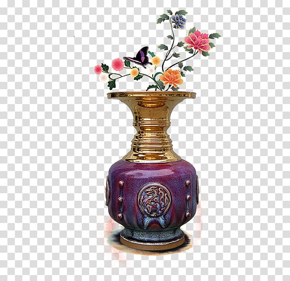 Vase Porcelain Ceramic Chinoiserie, Purple Vase transparent background PNG clipart