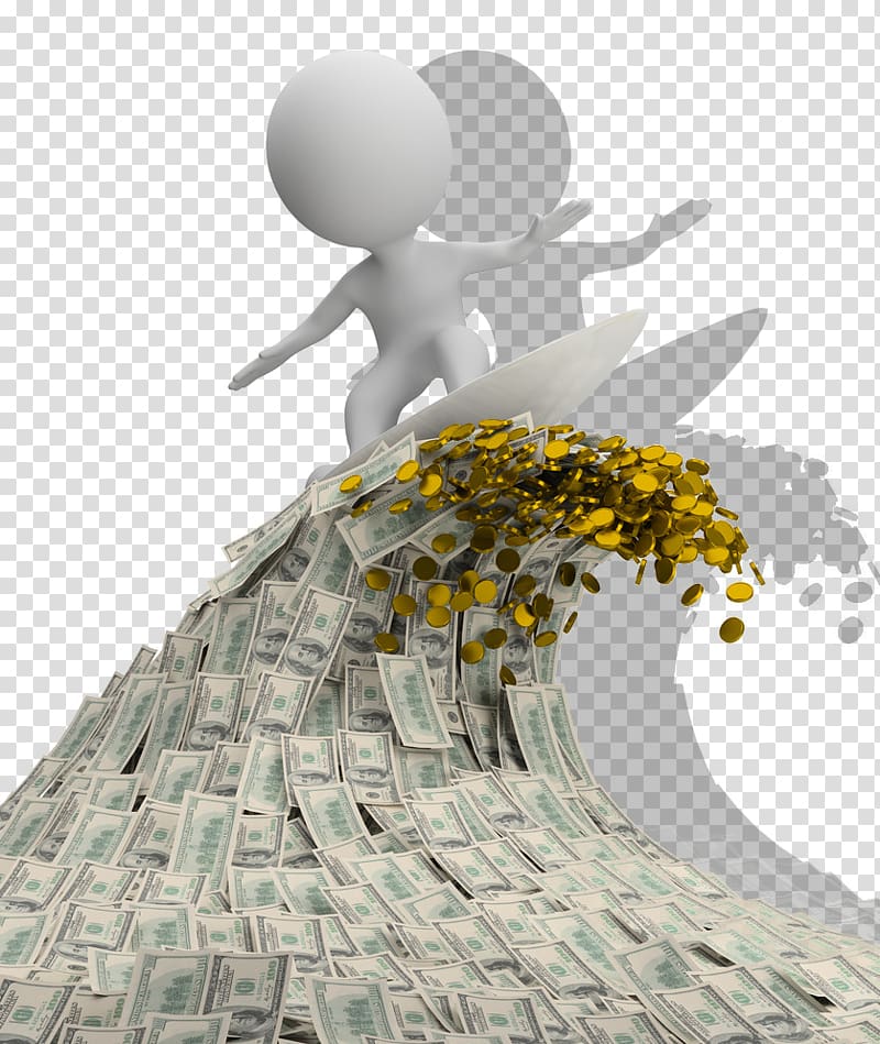character surfing on wave of money illustration, Money 3D computer graphics Illustration, 3D villain transparent background PNG clipart