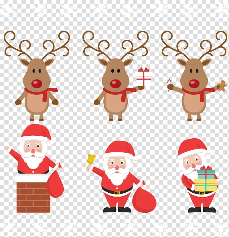 Rudolph Santa Clauss reindeer Santa Clauss reindeer Christmas, Cartoon reindeer and Santa Claus transparent background PNG clipart