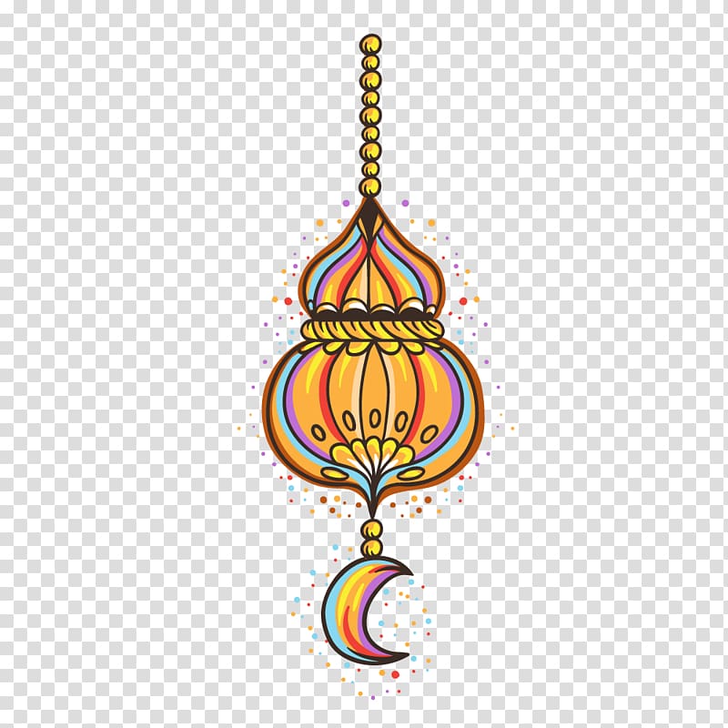 Color hand-painted ornaments Eid, yellow, pink, and black tassel decoration illustration transparent background PNG clipart