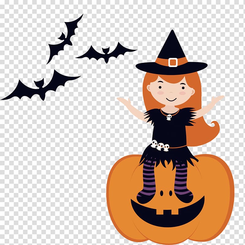 Halloween Witchcraft , Halloween little witch, pumpkin transparent background PNG clipart
