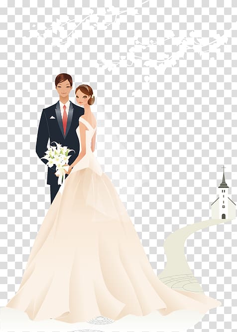 newly wed couple illustration, Wedding invitation Marriage Bridegroom, The bride and groom cartoons transparent background PNG clipart