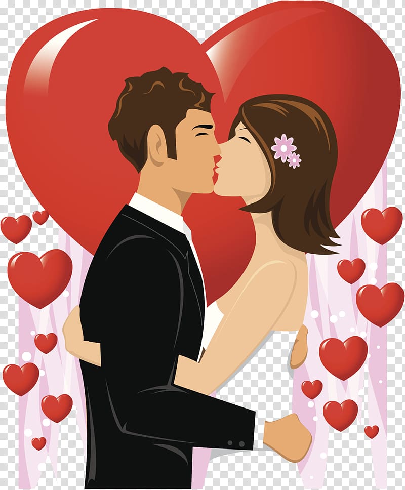 Wedding invitation Man Kiss Illustration, Sweet newly married couple transparent background PNG clipart