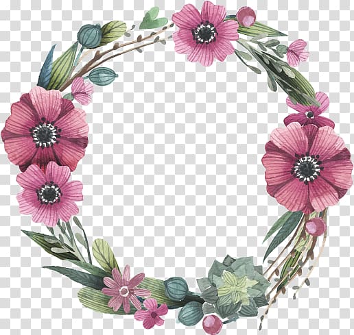 green and red floral wreath , Flower Watercolor painting Wreath, floral material transparent background PNG clipart