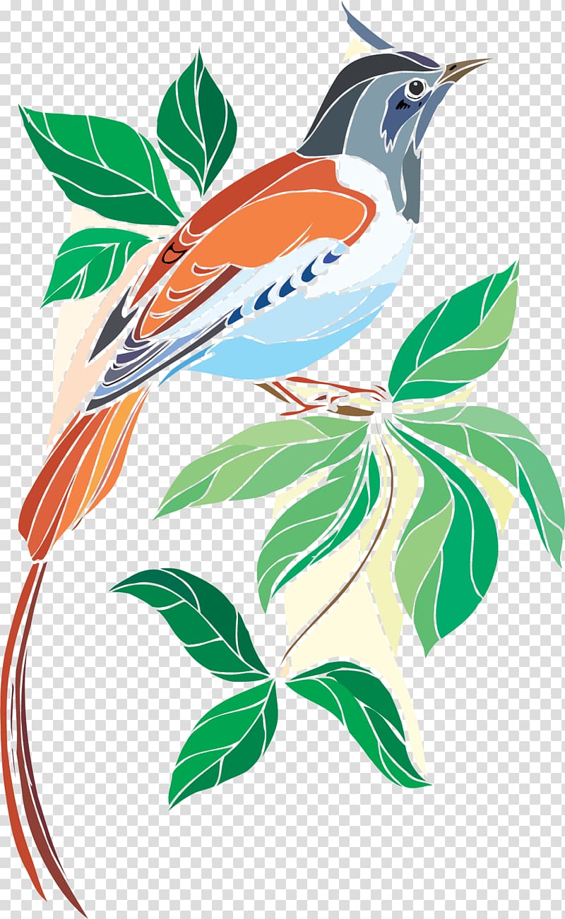 bird perched on branch illustration, Bird-and-flower painting , hand-painted flowers and birds transparent background PNG clipart